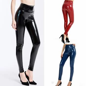 Женские сексуальные леггинсы Leahter, модные виниловые брюки с высокой талией, эластичные для танцев на шесте, клубная одежда, сексуальные кожаные узкие брюки