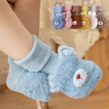 Зимние носки для малышей, милые однотонные хлопчатобумажные носки с мультяшным рисунком, носки для новорожденных, детские носки для новорожденных