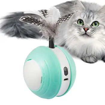 Интерактивная игрушка-мячик для кошек, автоматически перемещающиеся игрушки-мячики для кошек с хвостовым пером, перезаряжаемые через USB С 2 режимами, звук умной игрушки для кошек &