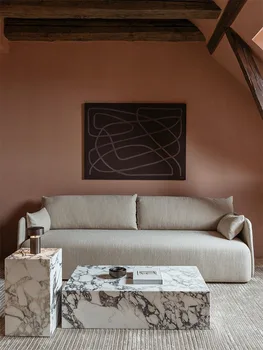 Итальянский минималистский мраморный журнальный столик Bulgari rock panel в дизайнерской гостиной с журнальным столиком и угловым столиком