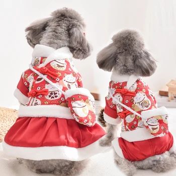 Китайская традиция, Комбинезон и платье для пары домашних животных, Девочка, мальчик, Собака, Зимний Новогодний Красный наряд, Костюмы для праздничной вечеринки, Наряд S 3XL, Мопсы