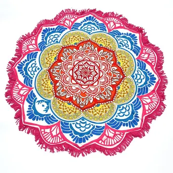 Коврик для йоги Круглое полотенце, гобелен с кисточками, декор с цветочным рисунком, Круглая Скатерть, Коврик для пикника