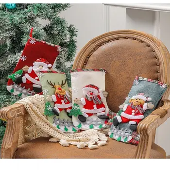 Красочные рождественские сумки для чулок, Новая ткань, Санта-Клаус, Рождественская елка, Подвесные украшения, Камин, сумки для конфет, Лось, Новогоднее украшение