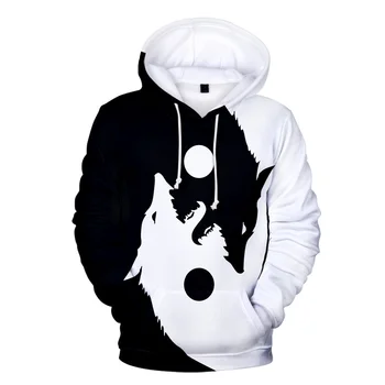 Креативная толстовка с капюшоном Tai Chi Wolf для мужчин, женщин, детей, черно-белые толстовки с изображением волка, куртка-пальто Yin Yang Wolf, защищающая от холода 