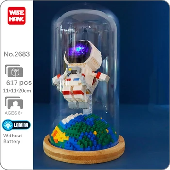 Кукла-витрина Weagle 2683 Space Astronaut Fly Spaceman Earth Star Со Светодиодной Подсветкой, Мини-Алмазные Блоки, Кирпичи, Строительная Игрушка в коробке