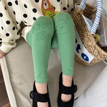 Леггинсы с мультяшными буквами для девочек, 3 цвета, универсальные повседневные обтягивающие брюки для маленьких девочек
