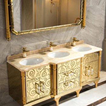 Легкий роскошный шкаф для ванной комнаты из высококачественной нержавеющей стали с тремя раковинами, гостиничный туалет, умывальник