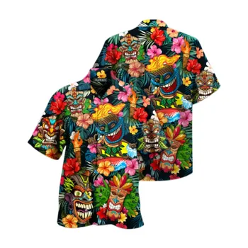 Летние Гавайи, мужская рубашка Оверсайз, 3D Печать, повседневная пляжная вечеринка, однобортный цветочный дизайнер Masculina Plus Size