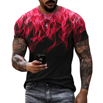 Летняя мужская футболка с 3D-принтом Flame, модный уличный хип-хоп, повседневный топ с круглым воротником и короткими рукавами