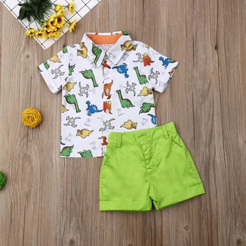Летняя Одежда для малышей, рубашка с принтом Динозавра, Топы, Короткие Брюки, 2 предмета, Повседневная одежда, Лето