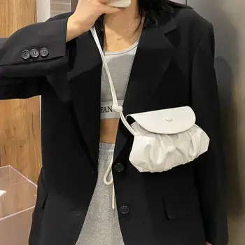 МИНИ-женская сумочка из искусственной кожи, женская однотонная сумка через плечо в стиле ретро для девочек, плиссированная модная популярная Ins черного цвета