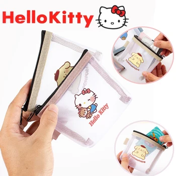 Мини-косметичка для хранения Hello Kitty, женская обложка для карточек, Мультяшный прозрачный дышащий износостойкий кошелек для монет, сумка на молнии, подарок