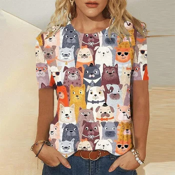 Модная футболка Женская Kitten 3d Printing Street Shooting Trend Y2k Летняя Женская футболка Harajuku С короткими рукавами Ультратонкая Lo