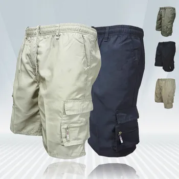 Модные мужские шорты-карго в стиле милитари, Мужские тактические брюки, повседневные Спортивные брюки с большими карманами, Брюки-карго с панелями, Большие размеры для мужчин