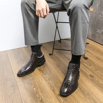 Модные Новые Ботильоны из кожи в деловом стиле с Крокодиловым узором; Мужские Кожаные Повседневные ботинки 