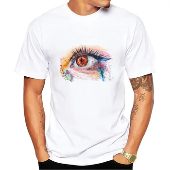 Мужская модная футболка с акварельными глазами 2023 года, крутые топы с креативным принтом