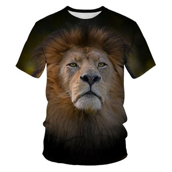 Мужская футболка с 3D-принтом свирепого льва и зверя с коротким рукавом, повседневная модная летняя верхняя одежда с животным рисунком и круглым воротником