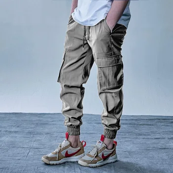 Мужские брюки-карго, эластичные мужские брюки в стиле милитари с несколькими карманами, уличные брюки для бега трусцой, модные мужские брюки Harajuku
