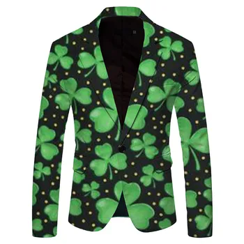 Мужской костюм, Блейзеры на Ирландский национальный день, костюм на День Святого Патрика, мужские костюмы с короткими рукавами, Приталенный Зеленый Клевер, праздничный костюм terno masculino