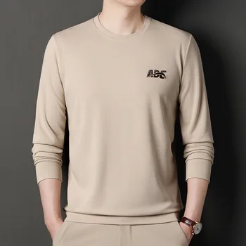 Мужской осенний мужской свитер, модный корейский стиль, круглый вырез, молодежная повседневная простая футболка с длинным рукавом, мужская