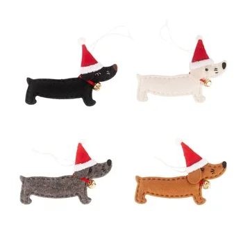 Набор из 4шт праздничных украшений в виде собаки таксы, Рождественской елки, декоративных подвесных украшений для праздничного декора