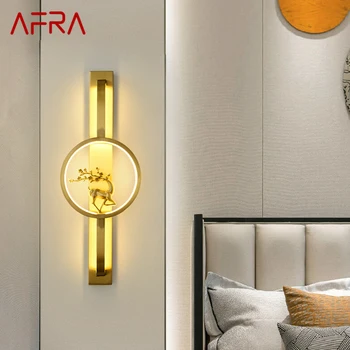 Настенный светильник AFRA Brass LED Современный Роскошный светильник-бра для украшения интерьера спальни, прикроватной тумбочки, гостиной, коридора