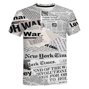 Новая классическая футболка в стиле Ретро Для Мужчин и Женщин с 3D Газетной печатью, Повседневная Модная футболка в стиле Хип-Хоп, Уличные Трендовые Топы Оверсайз