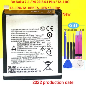 Новый аккумулятор HE340 для Nokia 7.1 TA-1100 TA-1096 TA-1095 TA-1085/X6 2018 6.1 Plus TA-1099 X5 TA-1109 5.1 Plus HE342