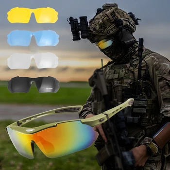 Новый набор из 5 линз, Поляризованные тактические очки, мужские ветрозащитные пылезащитные очки для скалолазания, защитные очки