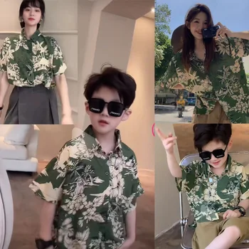 Одежда для родителей и детей, Новая семейная тройка, летняя Детская пляжная Корейская версия, рубашка с короткими рукавами для девочек, ретро-топ
