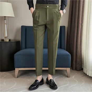 Осенний однотонный дизайн с высокой талией, облегающие вечерние брюки для свадебного платья, мужские высококачественные деловые Официальные офисные брюки для общения