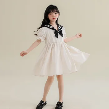 Платья для девочек младших классов Летние школьные хлопчатобумажные топы Белое платье для девочек-подростков 8 10 12 лет