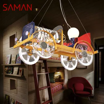 Подвесной светильник SAMAN Children's Car Винтажный Светодиодный Креативный Мультяшный светильник для декора детского сада с дистанционным управлением