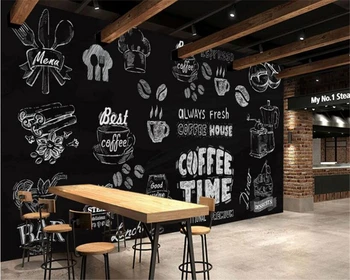 Пользовательские фрески черно-белый фон для кофейного десерта, украшение стен кафе ресторана, 3D обои