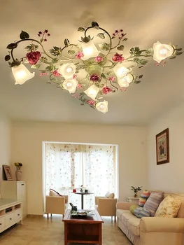 Потолочный светильник в американском стиле Кантри, лампа в гостиной, лампа в пасторальном стиле, Цветочная лампа, спальня, Романтическая лампа с розами