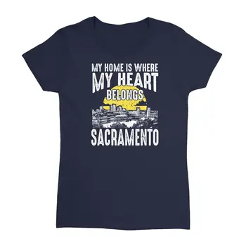 Родной город, родной город, мое сердце принадлежит Сакраменто, женская футболка с воротником-стойкой