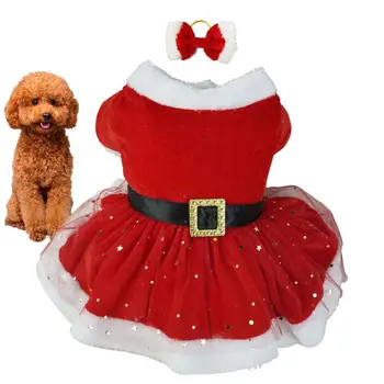 Рождественский наряд для домашних животных, блестящая сетка, Санта-Клаус, милая одежда для девочек, красные платья, милая одежда для девочек, красные платья, Рождество для собак и кошек