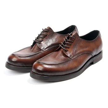 Роскошные брендовые модельные туфли Мужские Деловые Формальные оксфорды на шнуровке с круглым носком, мужские мокасины на плоской подошве из натуральной кожи