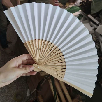 Ручной пустой белый бамбуковый складной веер из бумаги 