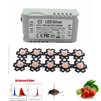 Светодиодные фонари для выращивания растений с полным спектром 400 нм ~ 840 нм мощностью 3 Вт с светодиодным драйвером 6-10x3 Вт для растений