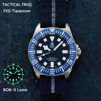 Тактические Часы для дайвинга Frog Titanium FXD 42 мм Синий Циферблат Сапфировый Керамический Безель NH35 Механизм с Автоподзаводом 20 бар Водонепроницаемый BGW-9 Lume