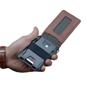 Тактический кошелек-держатель для кредитных карт с силиконовым ремешком для наличных, блокирующий Rfid, верх из зернистой кожи.