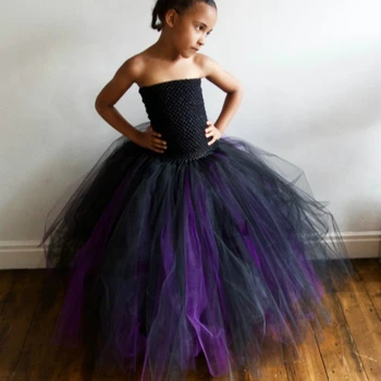 Черное фиолетовое платье-пачка для девочек, Детский вязаный крючком корсет, тюлевое платье, Длинное бальное платье, Детский костюм для вечеринки на Хэллоуин, День рождения, Dreeses