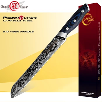 Японский кухонный нож для хлеба Grandsharp 8,5 дюймов, ножи шеф-повара из дамасской стали, зазубренные ножи для хлеба, инструменты для сырного торта, ручка G10